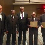 Five of the Eta Omega brothers who received Fraternity service awards at the 81st Grand Conclave: Bros. George Gilbert (50 years), Vincent Smith (40 years), Ray Leaphart (50 years), Walter Brown (50 years) and Chucky Wilson (50 years) Group of Eta Omega brothers who received Fraternity service awards at the 81st Grand Conclave in New Orleans